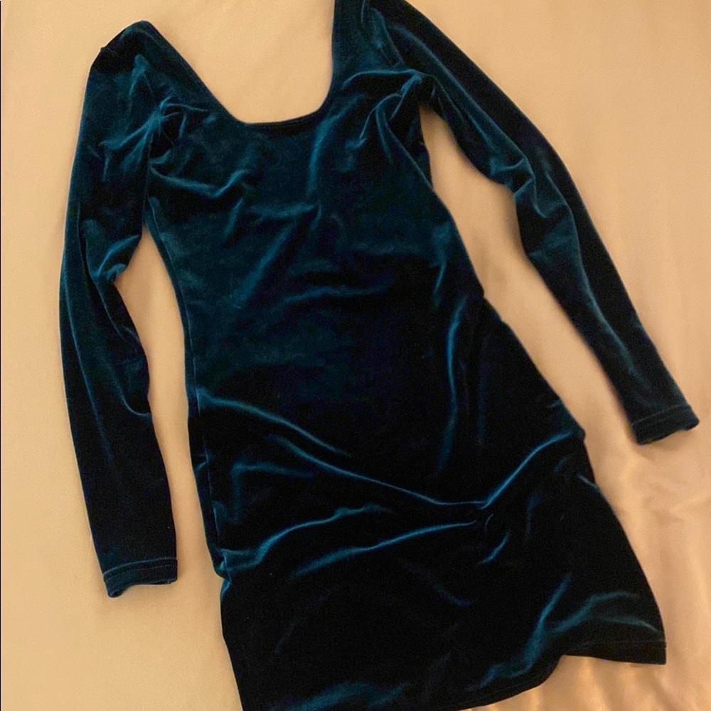 Elegant Velvet Long Sleeve Dress - Teal